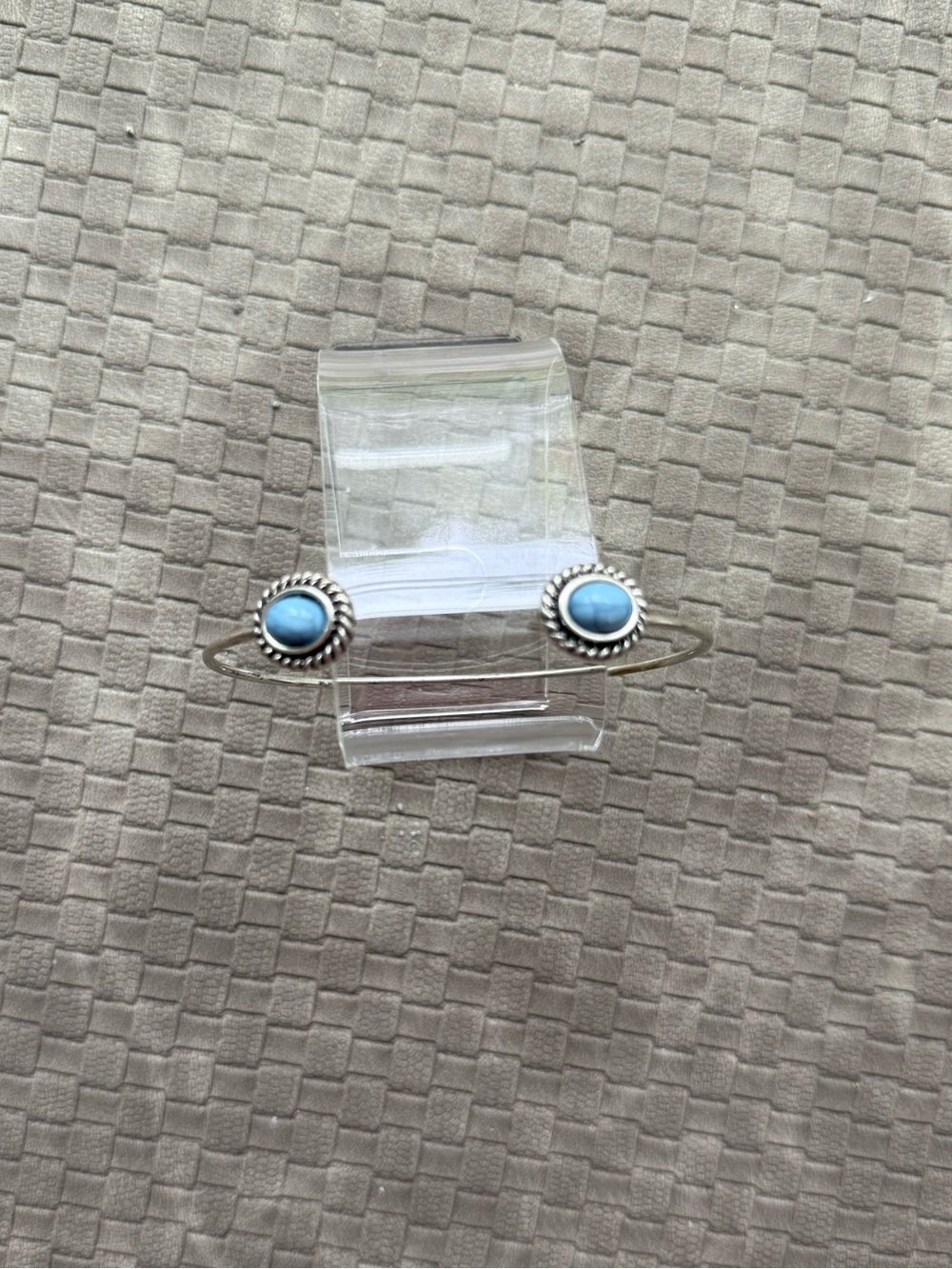 Vintage  Silver Tone Open Cuff Bracelet with Blue Stone Accents